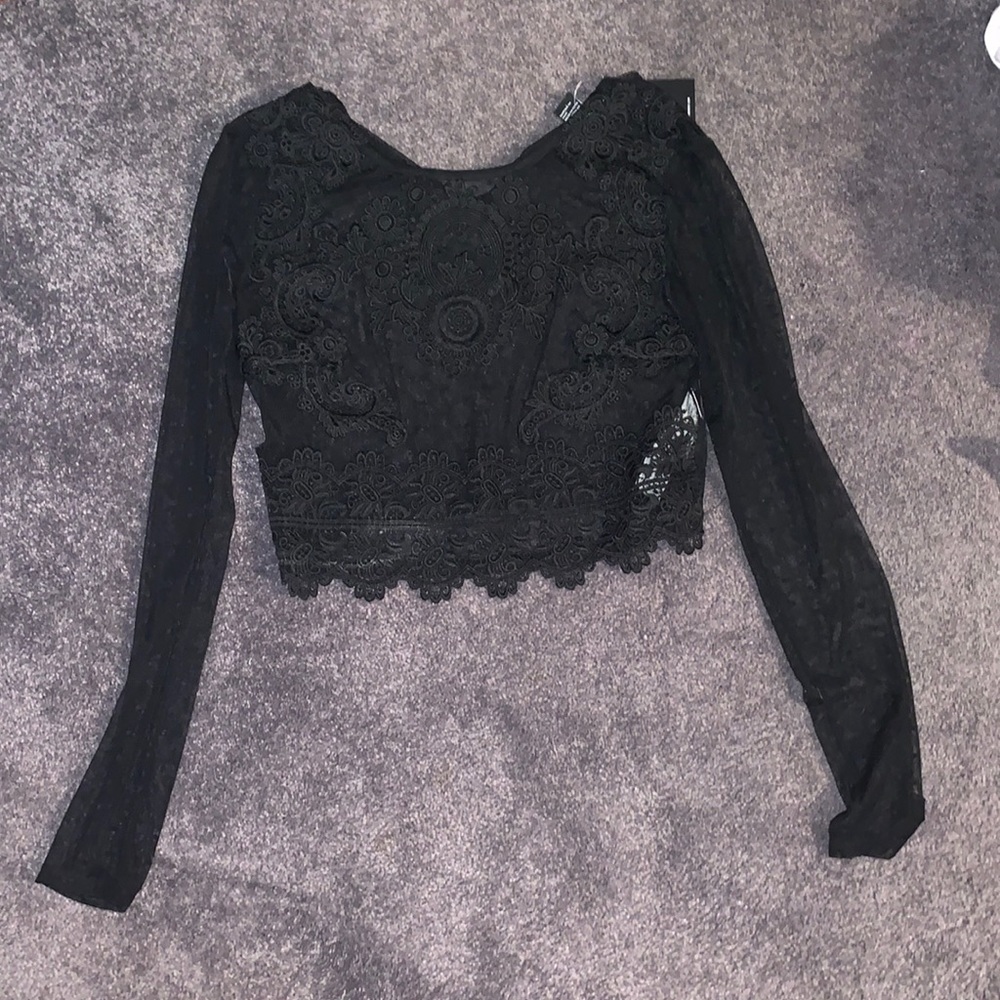 Forever21 black lace mesh crop top